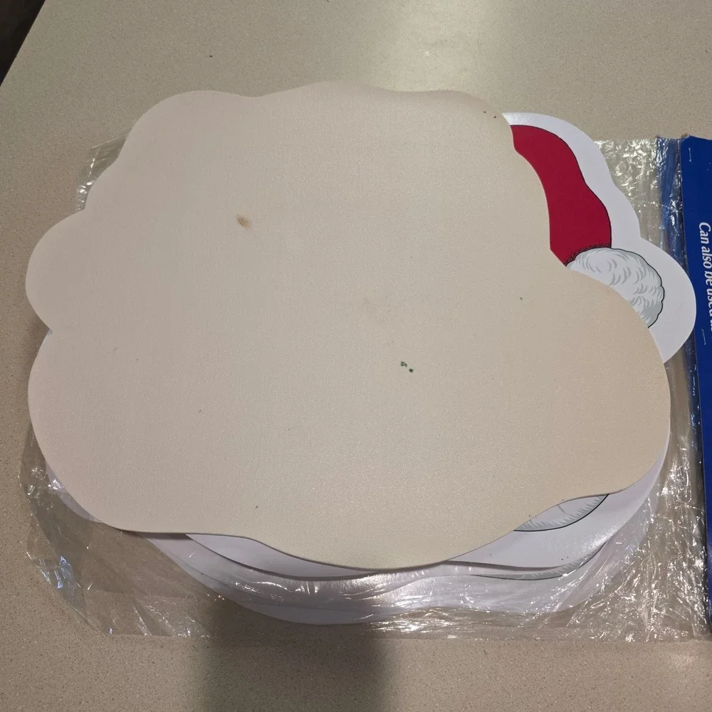 Vintage Joybrite 17in Christmas Santa Claus Placemat, Set of 10, Vinyl Cutout